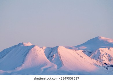 Blue and pink mountain morning scape in Iceland beautiful mountains duotone 