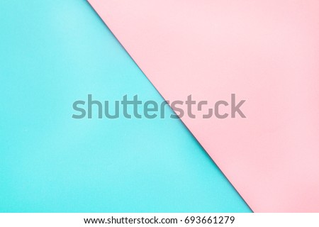 Blue and pink pastel color paper geometric flat lay background