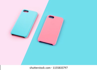 Blue And Pink Pastel Color Of Phone Case On Colorful Background