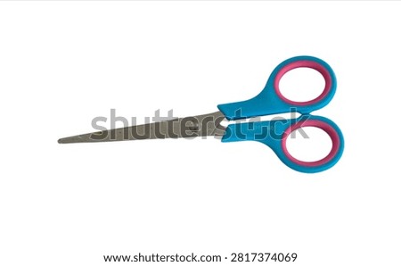 Blue and pink plastic handle scissors isolated on white background