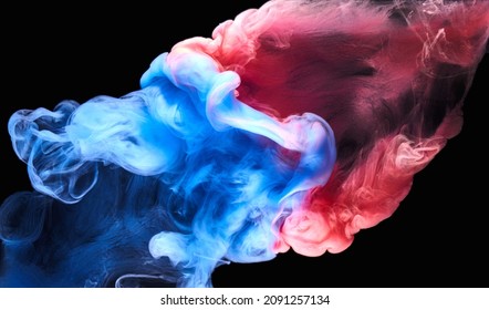 Blue pink smoke on black ink background, colorful fog, abstract swirling ocean sea, acrylic paint pigment underwater - Shutterstock ID 2091257134