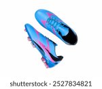 Blue and pink soccer cleats designed for traction and control, featuring a sleek upper construction and innovative grip technology, ideal for enhancing performance on the field.