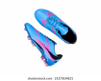 Blue and pink soccer cleats designed for traction and control, featuring a sleek upper construction and innovative grip technology, ideal for enhancing performance on the field. - Powered by Shutterstock