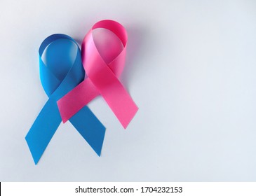 Blue And Pink Symbolic Ribbon - The Problem Of Colon Cancer, Breast Cancer