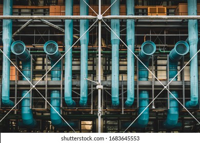Blue pipes and vents at Centre Pompidou, Paris, France