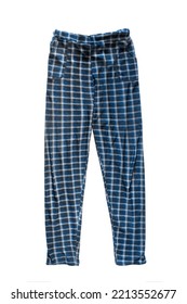 Blue Plaid Pajama Pants Isolated On White Background