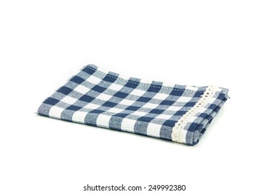 Blue Plaid Table Cloth Isolated On White Background.