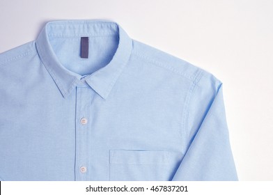 Blue Plain Cotton Shirt White Background.