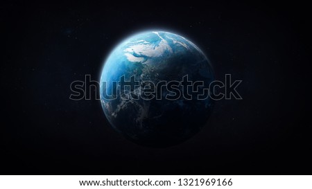 Blue planet Earth in darkness. Outer space. Our home. Elements of this image furnished by NASA