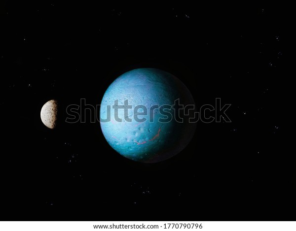 Blue planet with\
satellite and stars in\
space