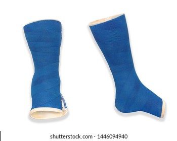 A Blue Plaster Shot Leg Cast After Removing From The Patient's Legs Isolated On White Background,Health Care Concept