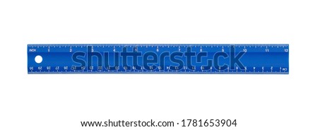 Blue plastic 12 inch ruler with beveled edge isolated on white with clipping path