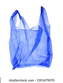 Blue Plastic Bag On White Background. Isolated Object