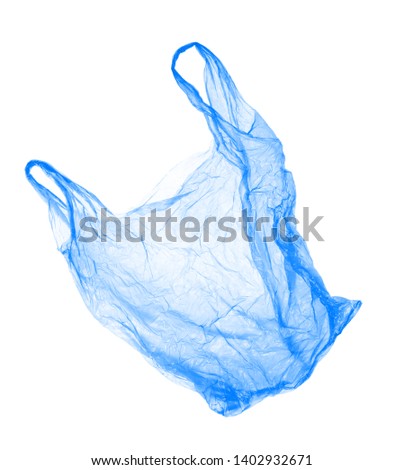 Blue plastic bag on white background. Isolated object