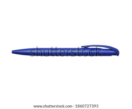 Blue plastic ball pen isolated on white background