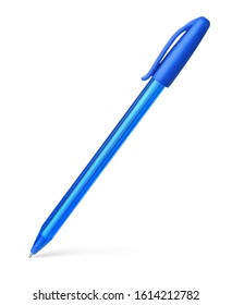 Blue Plastic Ballpoint Pen Isolated On White