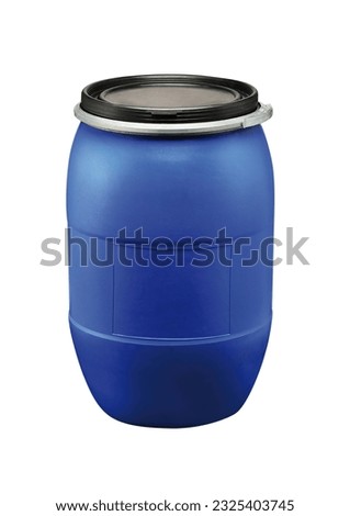 Blue plastic barrel container isolated on white background