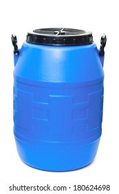 Blue Plastic Barrel Isolated On White