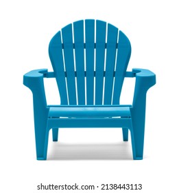 Blue Plastic Beach Chair  Front View Cut Out On White.