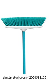 Blue Plastic Bristle Broom On White Background