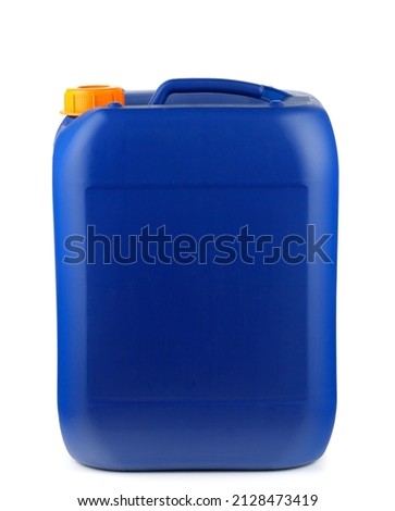 Blue plastic canister close-up isolate