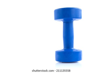 Blue Plastic Coated Dumbells Isolated On White