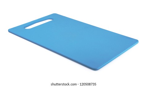 Blue Plastic Cutting Board Isolated On White