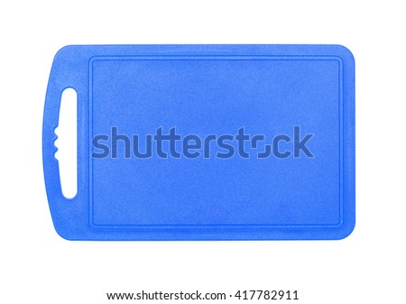 Blue plastic cutting board isolated on white background