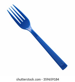 Blue Plastic Fork Isolated On White Background.