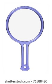 Blue Plastic Frame Hand Mirror On White Background