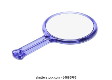 Blue Plastic Hand Mirror On White Background