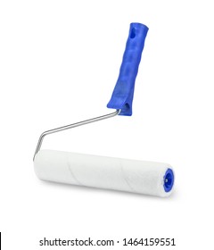 Blue Plastic Paint Roller With Cotton Roll. Isolated On White Background.