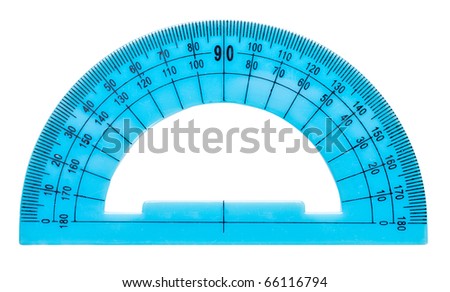 Blue plastic protractor isolated on white background