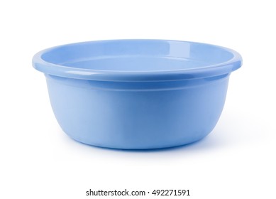 Blue Plastic Wash Bowl. White Background