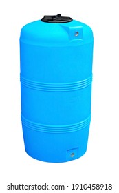 Blue plastic water and liquids barrel storage industrial container isolated on white background