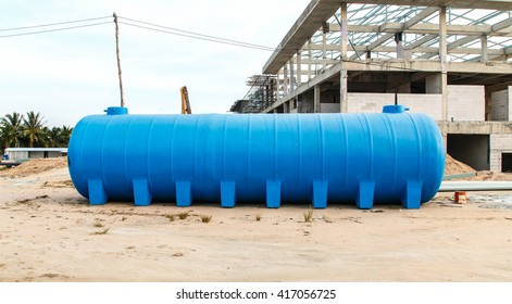 Blue Plastic Water Tank Outdoors Waste Water