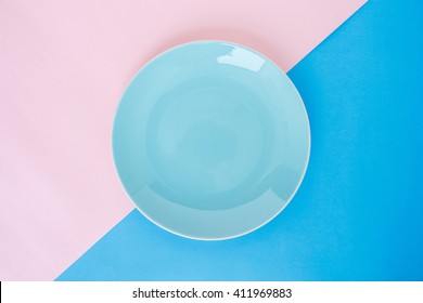 Blue Plate Empty On Pink Rose Quartz And Serenity Background