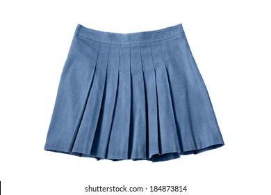 Blue Pleated School Uniform Skirt On White Background