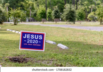 Blue Political Yard Sign That Says JESUS 2020 Love Peace Compassion