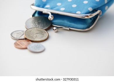 Blue Polka Dot Purse With Coins