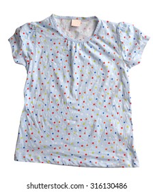 Blue Polka Dot T Shirt Isolate On White (clipping Path)