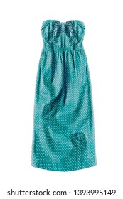 Blue Polka Dots Strapless Long Sundress On White Background