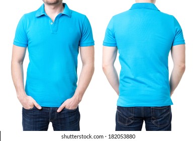 Blue Polo Shirt On A Young Man Template On White Background