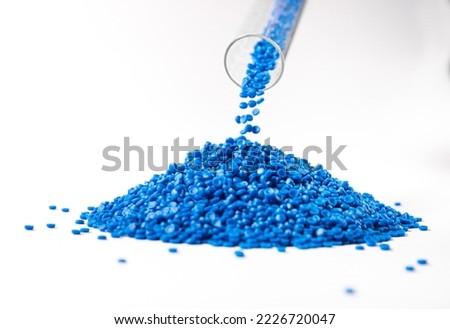 blue polymer on white isolate background in polymer and chemical laboratory for research in polymer chemical petrochemical and petroleum technology industry business [[stock_photo]] © 