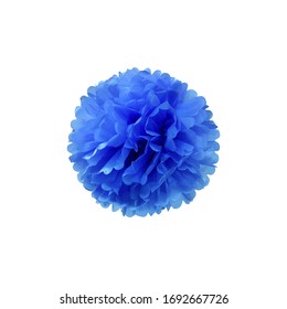 Blue Pompom, Paper Ball Isolated On White Background