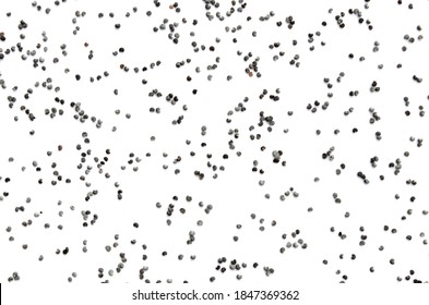 Blue poppy seeds isolated on white background, top view. Heap of poppy seeds isolated on white background. Small poppy seeds in a heap, top view. Poppy seeds isolated on white background.