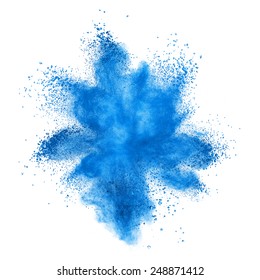 Blue Powder Explosion Isolated On White Background