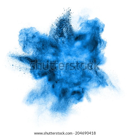 Blue powder explosion isolated on white background