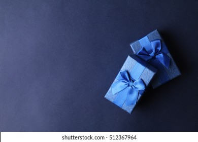 Blue Present Boxes On Blue Background