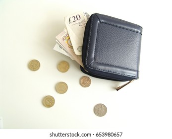 Blue Purse With British Money